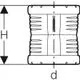 Geberit-Muffe in schematischer Darstellung mit Maßangaben für Höhe und Durchmesser, geeigneter Anschluss für Rohrsysteme.