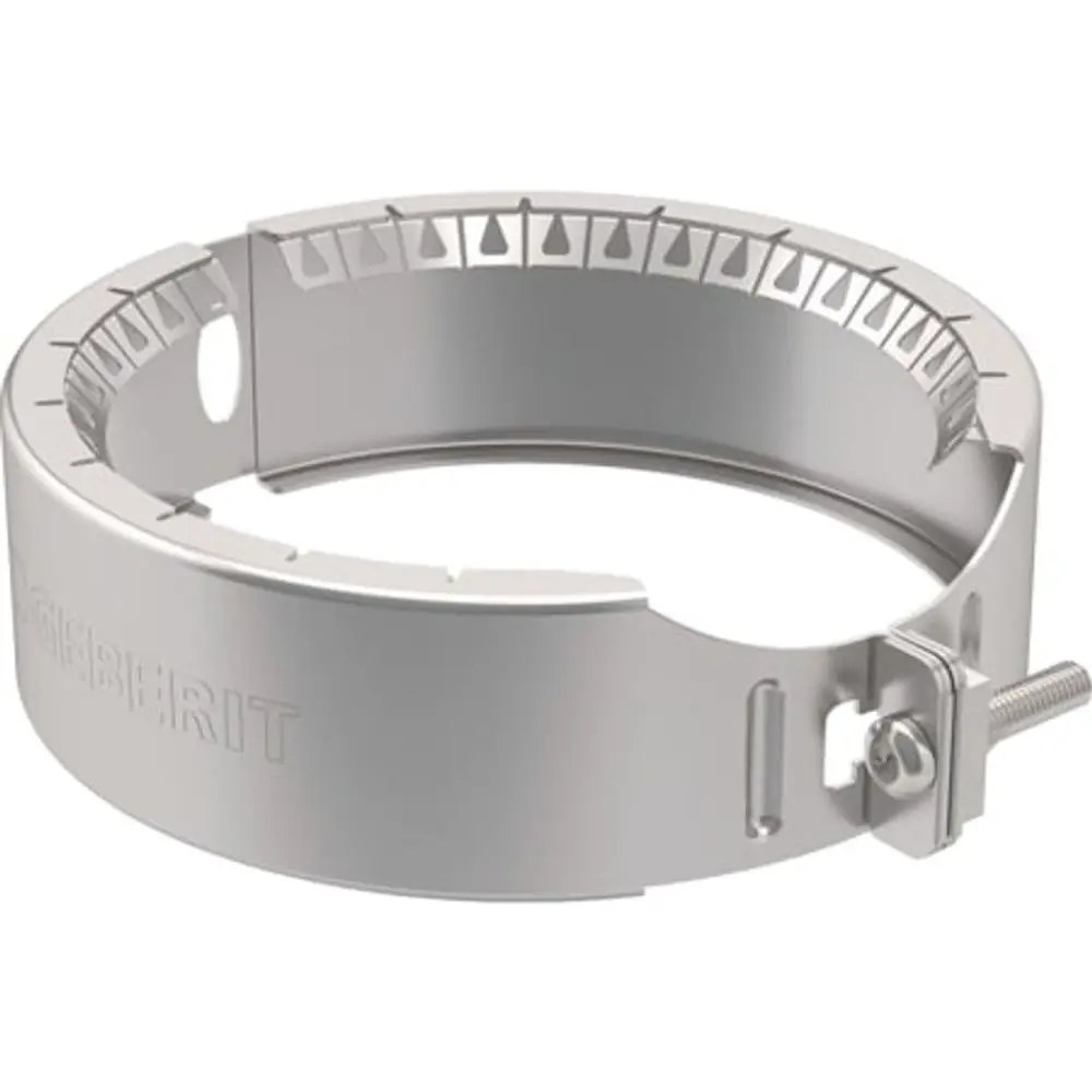 Geberit Haltekralle aus Metall mit verstellbarem Befestigungsmechanismus. Produkt zeigt eine geschlossene Form mit Kerben zur sicheren Anbringung.