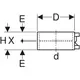 Schematische Darstellung einer Elektroschweißmuffe von Geberit mit Maßlinien für D, d, H, und E, zur Veranschaulichung der Dimensionen und Form des Produkts.
