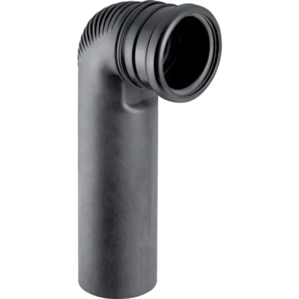 Geberit Anschlussbogen mit 90°-Winkel, schwarz, für Rohrverbindungen im Abwassersystem, kurze Bauform mit kleinem Radius, stabil und funktional.