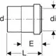 Anschlusssteckmuffe mit reduzierter Ausführung, dargestellt in einer technischen Zeichnung. Geberit Produkt mit Abmessungen d, di, L und E.