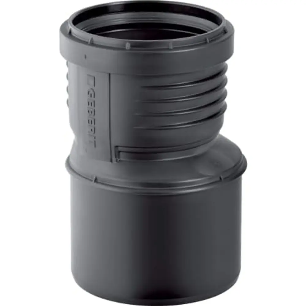 Geberit Fittings mit exzentrischer Reduktion, für Rohrverbindungen in einem Rohrleitungssystem. Der Anschluss weist unterschiedliche Durchmesser auf.