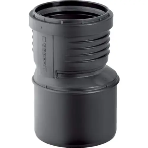 Geberit Fittings mit exzentrischer Reduktion, für Rohrverbindungen in einem Rohrleitungssystem. Der Anschluss weist unterschiedliche Durchmesser auf.