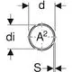 Schematische Darstellung eines Rohres mit Maßen und technischen Hinweisen, inklusive Details zu Durchmesser und Wandstärke, höchstwahrscheinlich von Geberit.