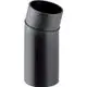 Schwarzer PE-Bogen mit einem langen Schenkel, der eine geneigte Form aufweist, von Geberit. Detailansicht des Verbindungselementes aus Kunststoff.