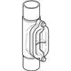 Weiße PE-Rohrverbindung mit ovaler Serviceöffnung und seitlicher Klemmvorrichtung, hergestellt von Geberit. Konstruiert für effektive Reinigung und Wartung.