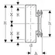 Geberit PE Reinigungsstück mit ovaler Serviceöffnung und einer 90°-Biegung. Darstellung mit Maßlinien zur Veranschaulichung der Dimensionen und Positionen.