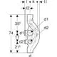 Geberit PE Sovent Formstück mit spezifischen Maßen und Durchmessern, dient zur Integration in Abwassersysteme. Technische Zeichnung zeigt Details und Dimensionen.