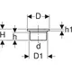 PE-Vorschweißbund von Geberit, schematische Darstellung mit Maßangaben zu Durchmessern und Höhen. Technisches Diagramm ohne spezifische Maße.