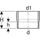 Technisches Diagramm eines Rohrübergangs mit den Abmessungen d und d1, sowie den Höhen H und h. Enthält keine weiteren spezifischen Details zum Produkt. Geberit.