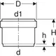 PE Steckmuffe mit Lippendichtung, dargestellt in Seitenansicht. Geberit Produkt mit verschiedenen Durchmesser- und Höhenangaben zur Verbindung von Rohrleitungen.