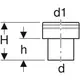 PE Übergangsstutzen mit graphischer Darstellung, einschließlich der Maße H, h, d und d1, für Anschlusszwecke, geeignet für Geberit-Systeme.