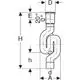 Geberit PE Schneckengeruchsverschluss, dargestellt in technischen Zeichnungen mit Maßangaben für D, d, H, h, E und detaillierter Form.