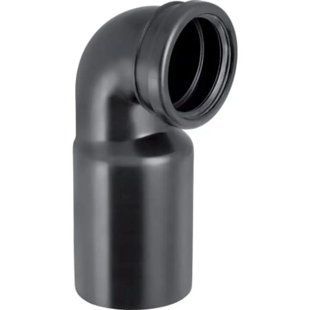 Neigungsstück aus schwarzem Kunststoff für Abwasserleitungen, für Wand-WC-Anschlüsse, Hersteller Geberit.