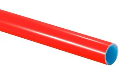 Roter Kunststoffrohr mit glatter Oberfläche, geeignet für Heizungs- und Kühlungsanwendungen.