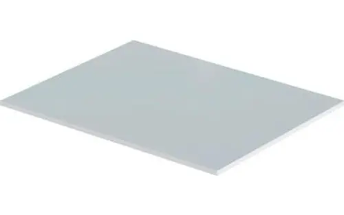 Eine flache, rechteckige Platte in heller Farbe, möglicherweise aus Kunststoff oder ähnlichem Material, auf weißem Hintergrund.