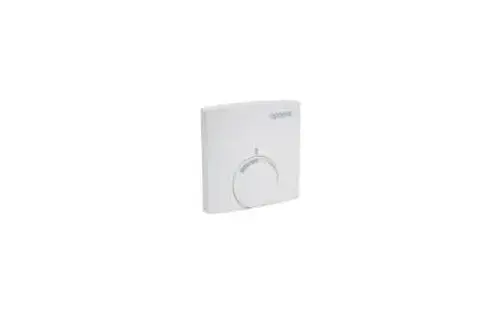 Weißer Raumthermostat mit einem drehbaren Regler zur Temperaturregelung, geeignet für Flächenheizungs- und Kühlungssysteme.
