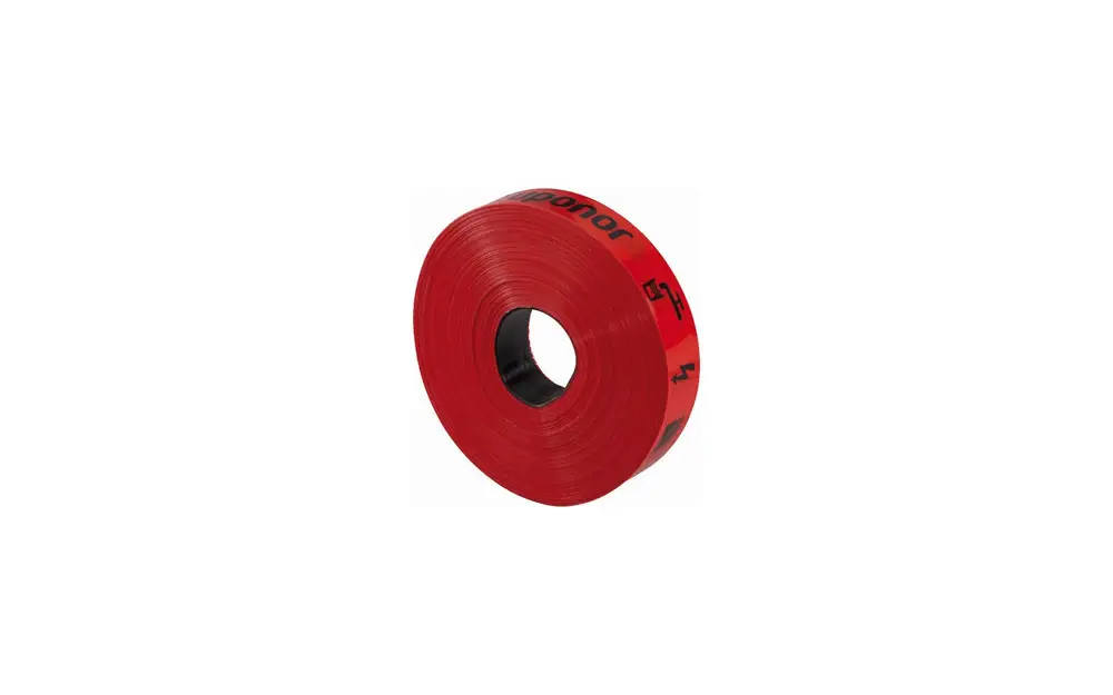 Rotes Warnband auf einer Rolle mit der Aufschrift „Uponor“, geeignet für Kennzeichnungen und Trassensicherung im Außenbereich.