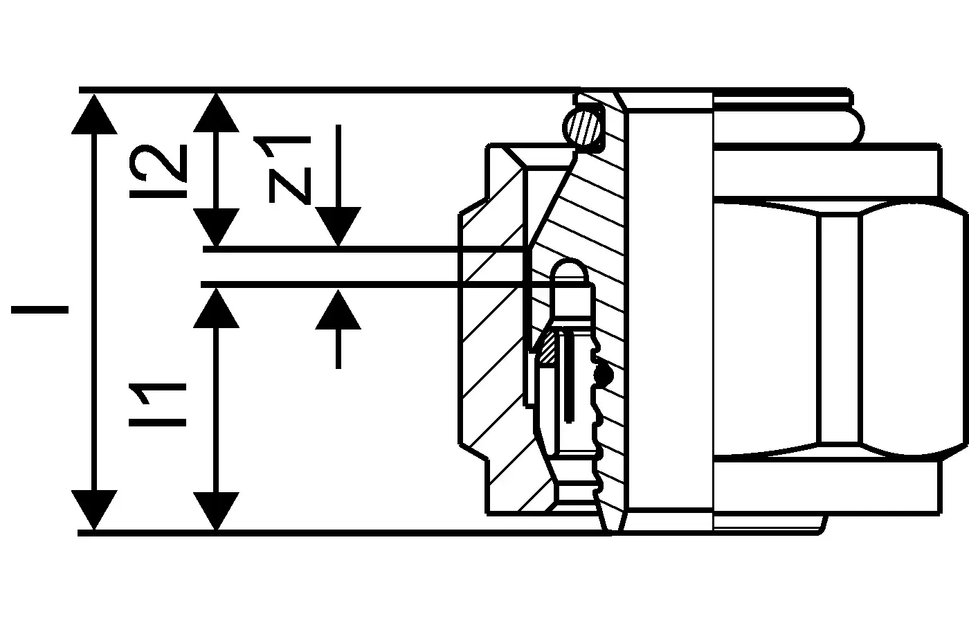 Uponor Flex-X Verschraubung mit Eurokonus, zeigt eine Schnittansicht des Bauteils. Präzise Maße und Elemente sind zu erkennen, jedoch keine spezifischen Daten angegeben.
