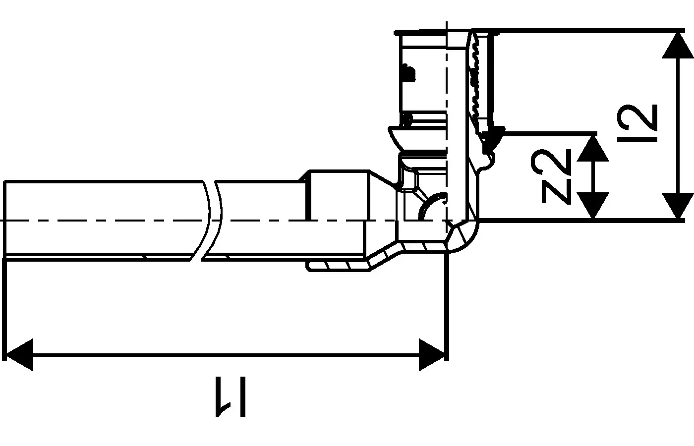 Sichtbares Anschlussstück mit einem Winkel und einer geraden Rohrführung, Teil eines Uponor S-Press PLUS Systems. Klare Linienführung und Verbindungselement für Rohrsysteme.