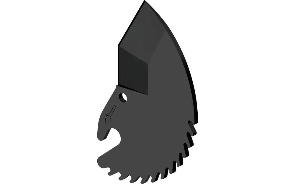 Schwarze Multi-Ersatzklinge mit gezähntem Rand, verwendet mit Uponor Werkzeugen, ideal für präzise Schnitte in verschiedenen Materialien.