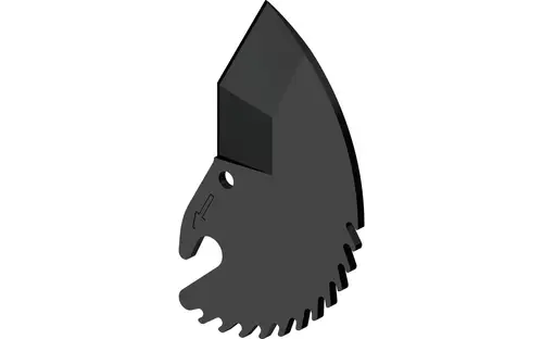Schwarze Multi-Ersatzklinge mit gezähntem Rand, verwendet mit Uponor Werkzeugen, ideal für präzise Schnitte in verschiedenen Materialien.