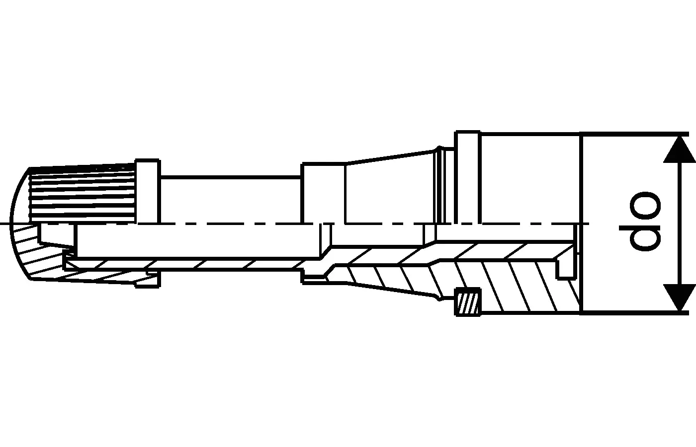 Druckluftfitting mit zylindrischer Form und einer Verbindungstechnik von Uponor, abgebildet in einer technischen Zeichnung mit Schnittansicht.