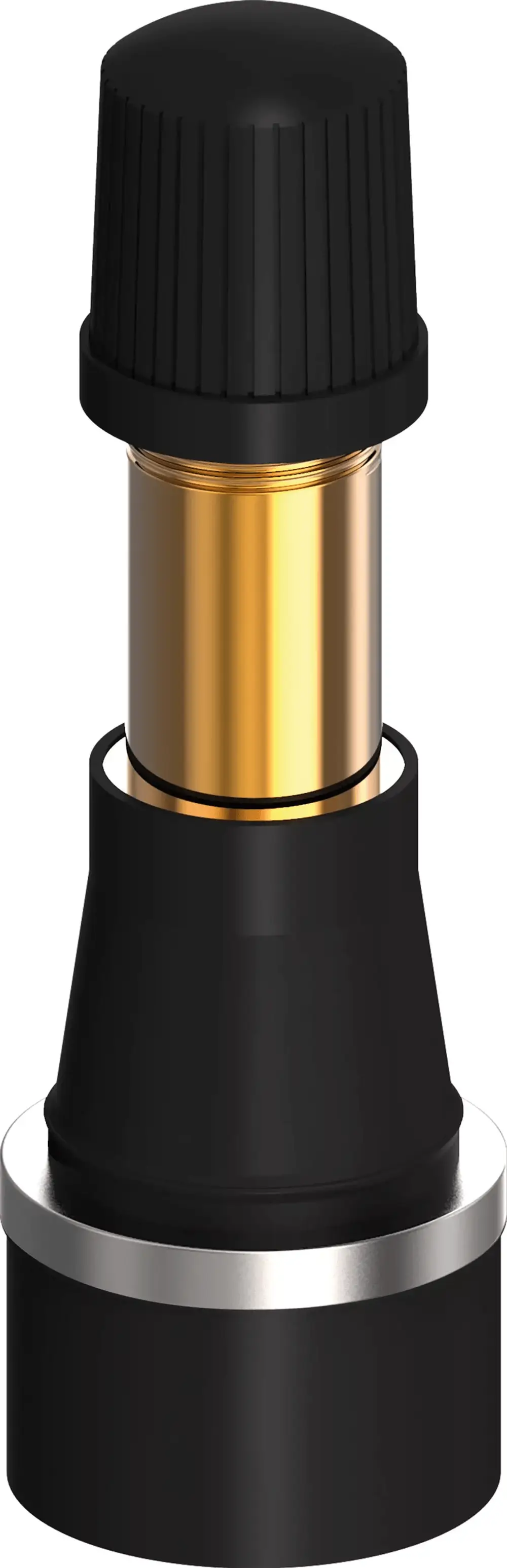 Druckluftfitting von Uponor mit einem schwarzen Gehäuse und goldenen metallischen Elementen, geeignet für Druckluftanwendungen und Montage.