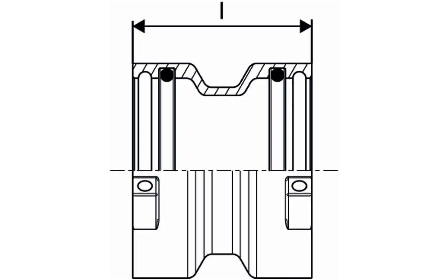 Kupplung von Uponor mit zwei Anschlussöffnungen, linearem Design und einem mittigen Profil, geeignet für Heizungs- oder Sanitärrohre.
