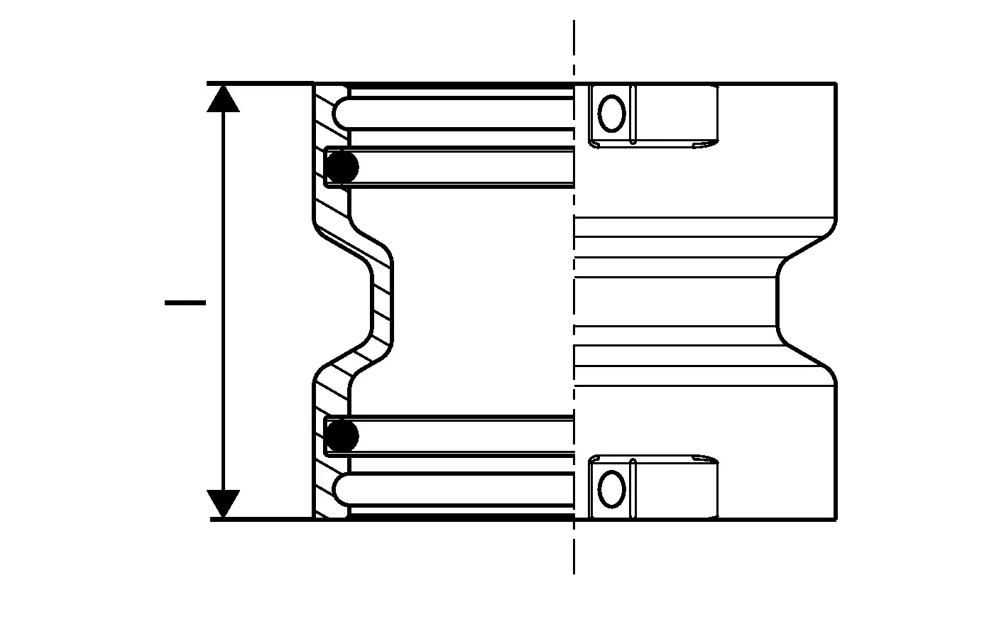RS Kupplung von Uponor, dargestellt in einer technischen Zeichnung mit klaren Schnittansichten und Details zur Konstruktion. Die Funktionalität ist visuell erkennbar.