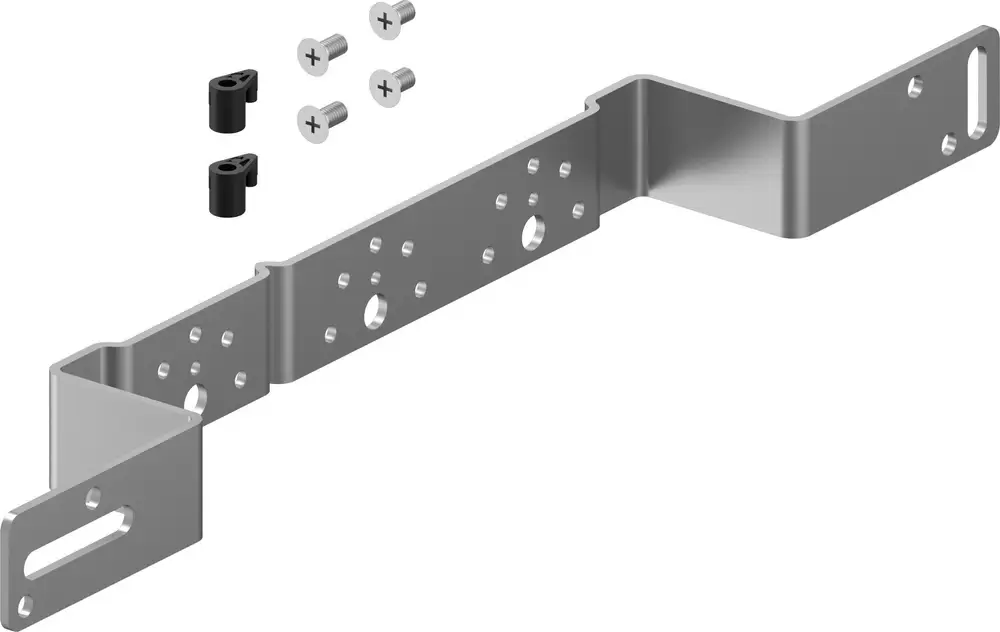 Montagewinkel aus Metall mit mehreren Löchern und Befestigungselementen. Teil der Uponor S-Press PLUS Installation.