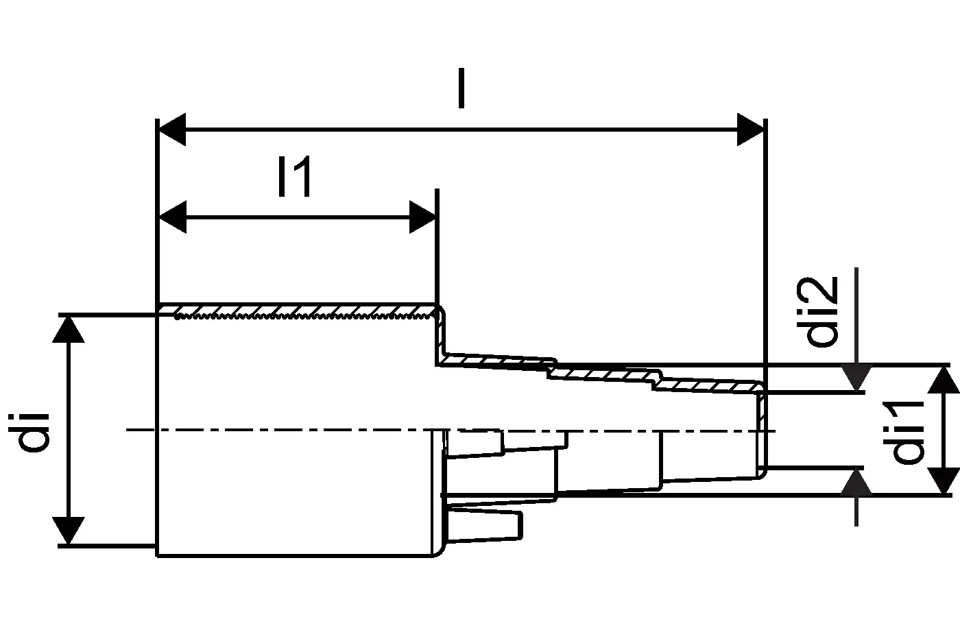 Detailansicht einer Gummi-Endkappe, mit Anschlussdetails, hergestellt von Uponor. Das Bild zeigt die Struktur und Dimensionen der Endkappe.