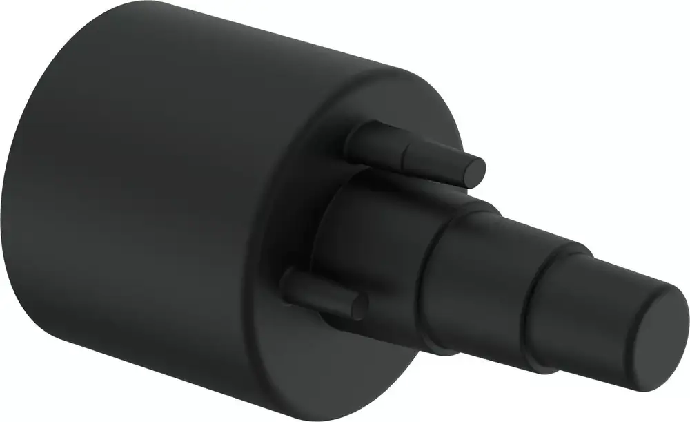 Schwarze Gummi-Endkappe mit drei Ausgängen, geeignet für Rohrsysteme. Produkt von Uponor, verwendet zur Abdichtung von Rohren in Installationen.