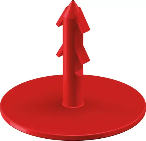 Roter Multi Foliendübel mit einer zentralen Stütze und seitlichen Flügeln, geeignet für verschiedene Anwendungen, hergestellt von Uponor.