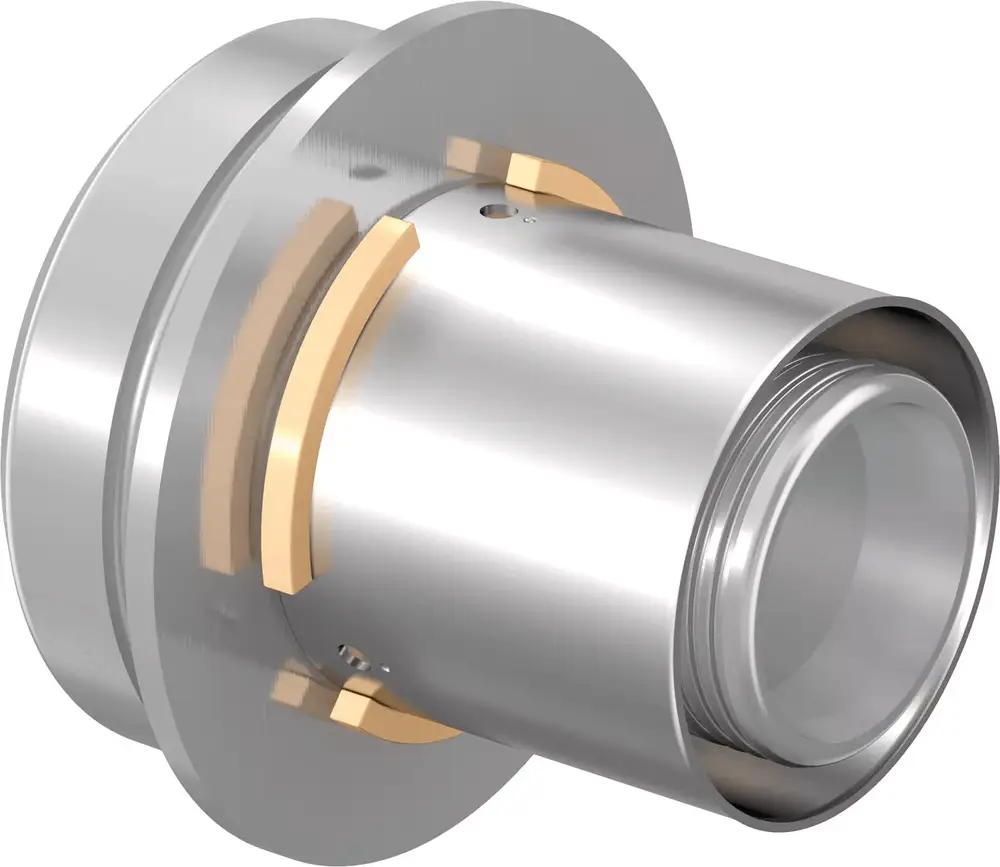 Uponor-RS-Adapter mit einem silbernen Gehäuse und goldfarbenen Kontaktteilen, geeignet für die Verbindung im Rohrleitungssystem.