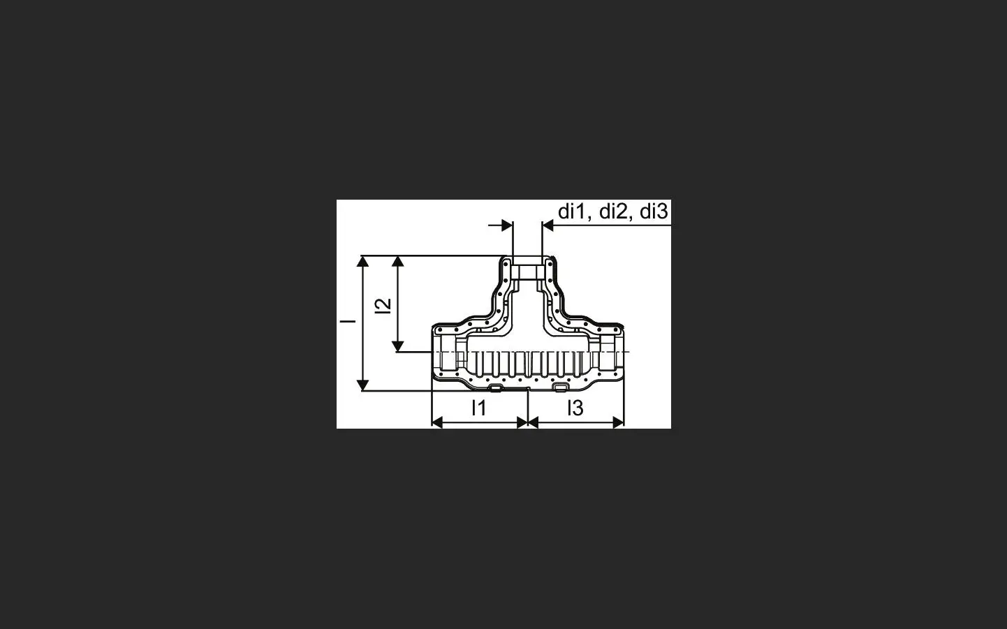 Technische Zeichnung eines T-Set-Elements für Rohrsysteme, dargestellt in einem Schematisierungsformat. Das Produkt stammt von Uponor.