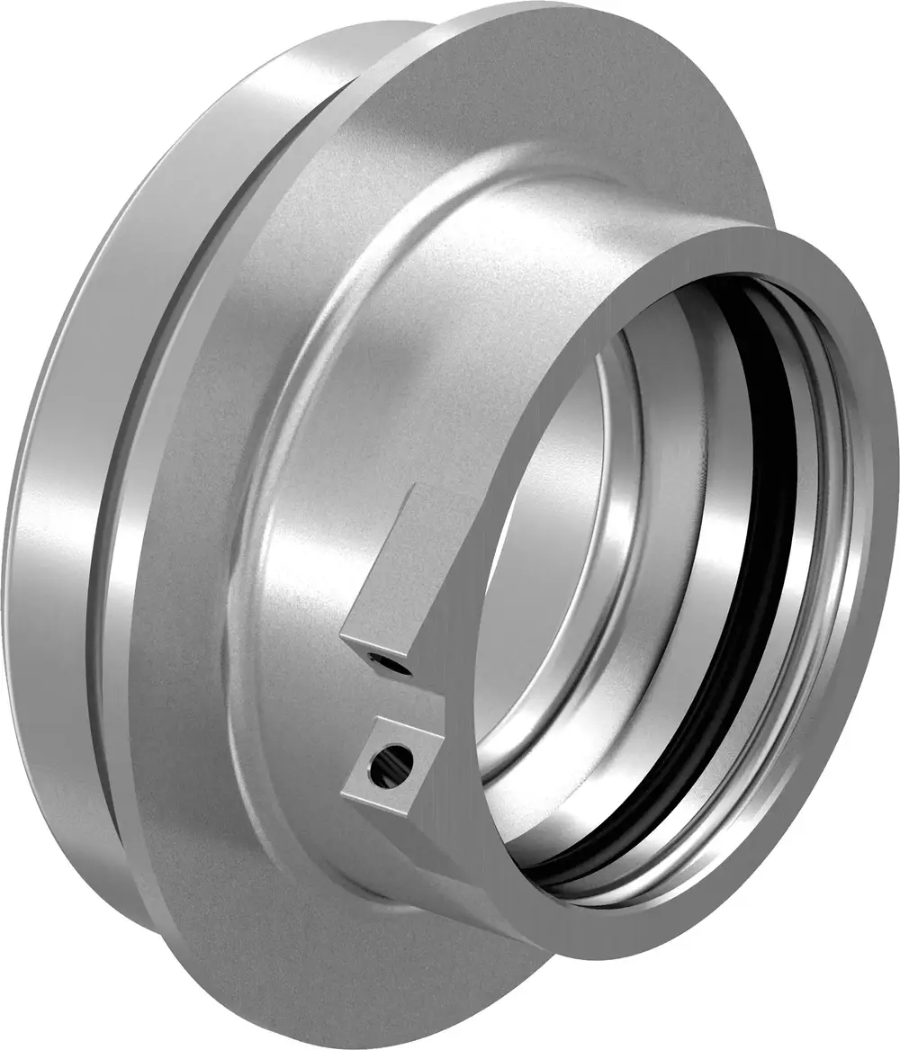 Metallkupplung mit einem inneren Nutprofil und Dichtungsmaterial, gefertigt von Uponor, zur Verbindung von Rohrsystemen.