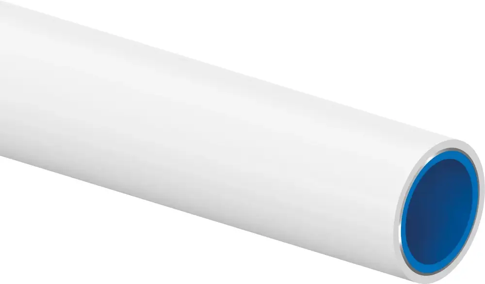Weißes Rohr aus Kunststoff mit blauer Innenbeschichtung, dargestellt in horizontaler Ansicht. Produkt von Uponor ohne sichtbare Maße.