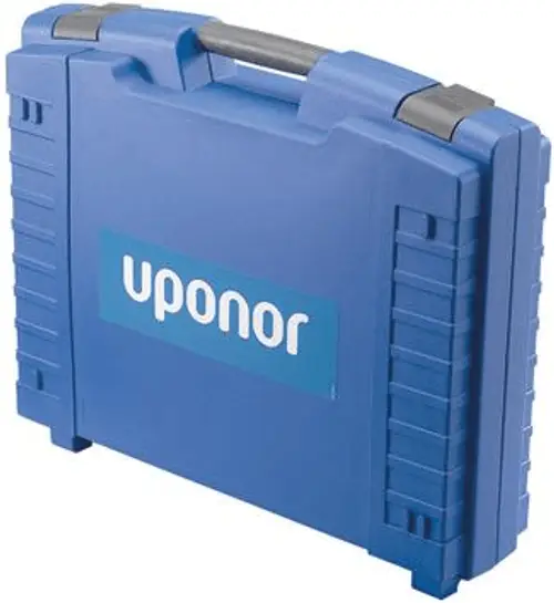Blauer Werkzeugkoffer mit dem Markenlogo von Uponor, ausgestattet mit einem praktischen Griff und einer stabilen, strukturierten Oberfläche.