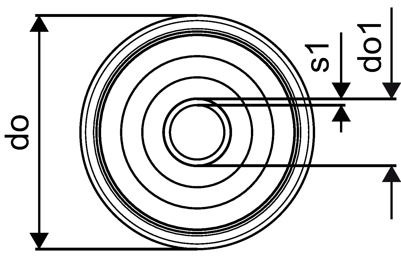 Schematische Darstellung eines runden Produkts mit konzentrischen Kreisen. Maße sind angegeben. Hersteller „Uponor“ ist in der Zeichnung nicht sichtbar.