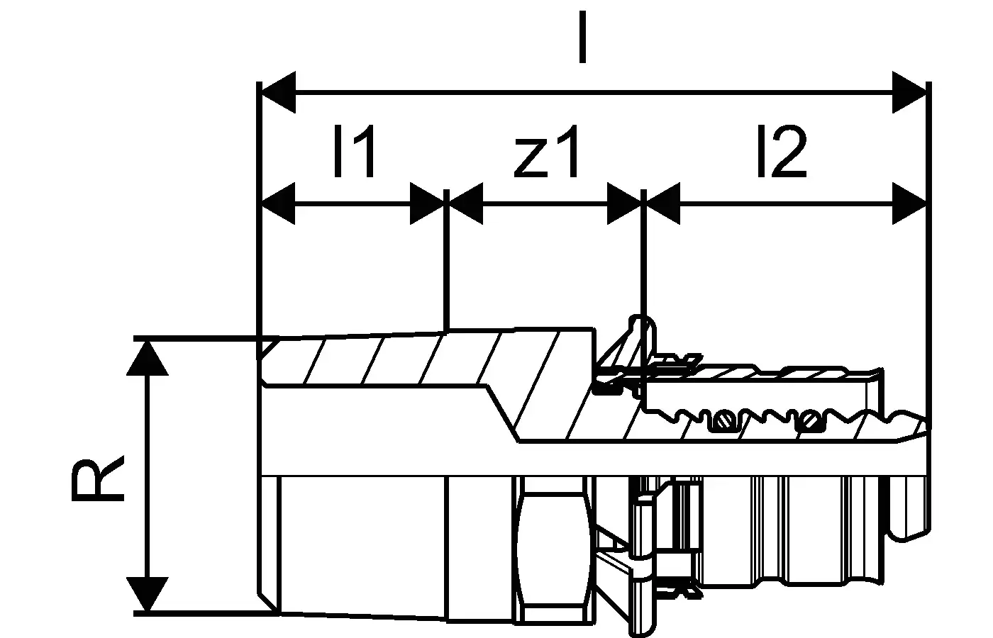 Übergangsnippel zur Verbindung von Rohren, mit klaren Maßangaben und einem strukturierten Design, hergestellt von Uponor.