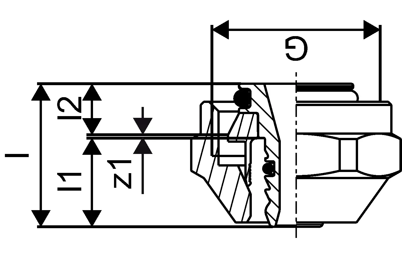 Konstruktionsteil mit Gewinde und Dichtungsmechanismus, Teil einer Verschraubung. Das Produkt gehört zur Uponor-Serie. Technische Zeichnung mit Maßangaben.