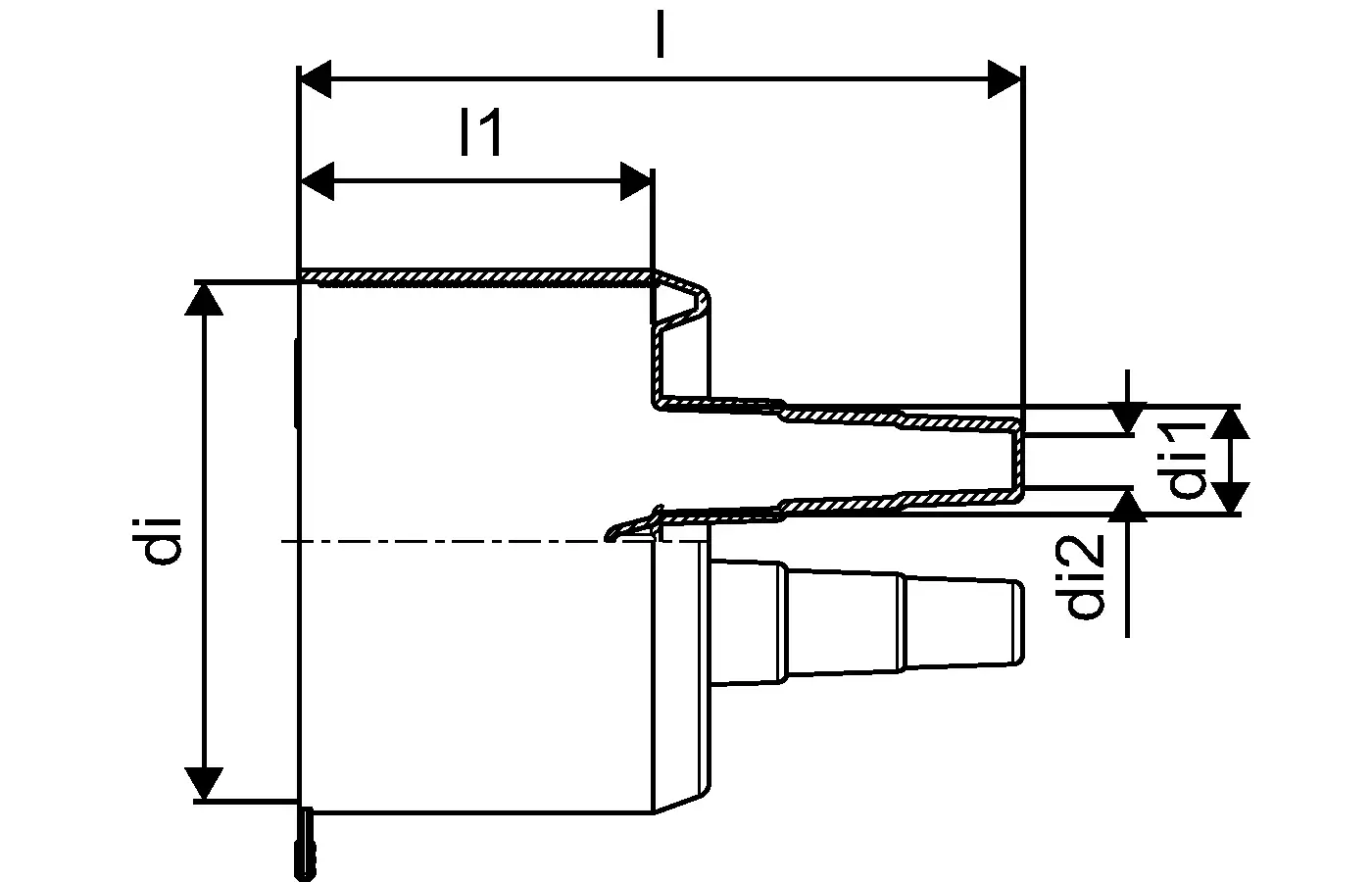 Technisches Diagramm einer Gummi-Endkappe mit verschiedenen Durchmessern, hergestellt von Uponor. Die Darstellung umfasst Maße für Innen- und Außendurchmesser sowie Längen.