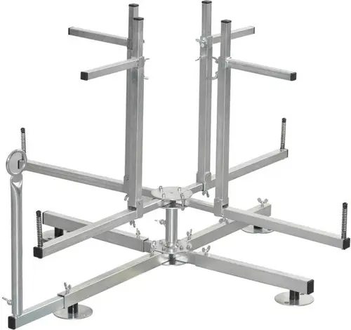 Multi Teleskop-Abrollvorrichtung aus Aluminium mit mehreren horizontalen und vertikalen Stützarmen, geeignet für die Verwendung mit Uponor-Produkten.