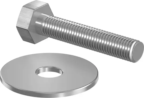Metallischer Schraubensatz mit Schraube und Unterlegscheibe, geeignet für verschiedene Anwendungen. Produkt von Uponor.