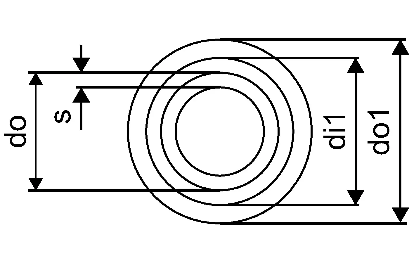 Schematische Darstellung eines Rohres mit Maßangaben. Das Produkt könnte ein Uponor-Schutzrohr für die Installation von Pipelines repräsentieren.