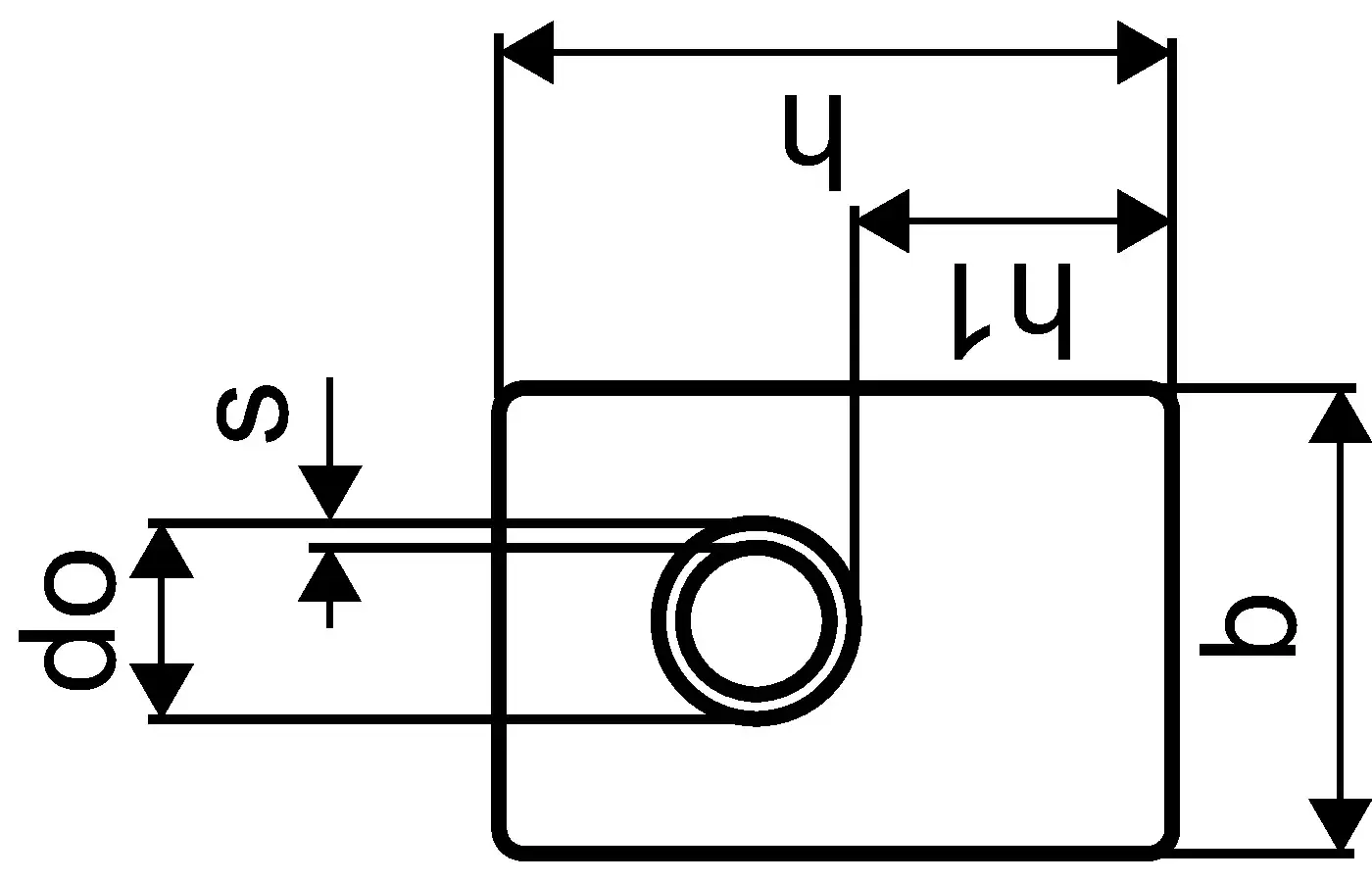 Technische Zeichnung eines vorgefertigten, weißen Rohrsystems von Uponor mit einem kreisförmigen Ausschnitt in der Mitte und maßlichen Angaben zu Durchmessern und Abmessungen.