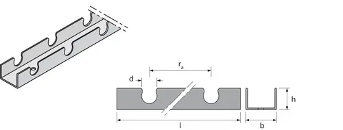 Fix Klemmschiene von Uponor, profilierte Metallkonstruktion mit ausgeprägten Klemmschlitzen, dominant horizontal ausgerichtet, abgerundete Kanten, geeignet für Befestigungen.