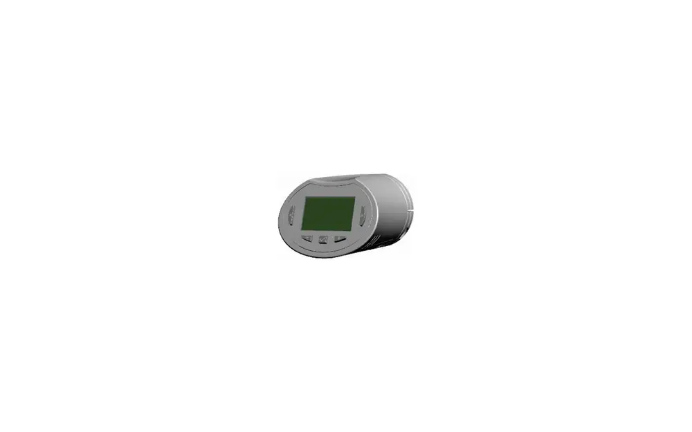 Thermostatkopf von Uponor mit digitalem Display und Bedientasten, in runder Form. Ideal zur Temperaturregelung in Heizsystemen.