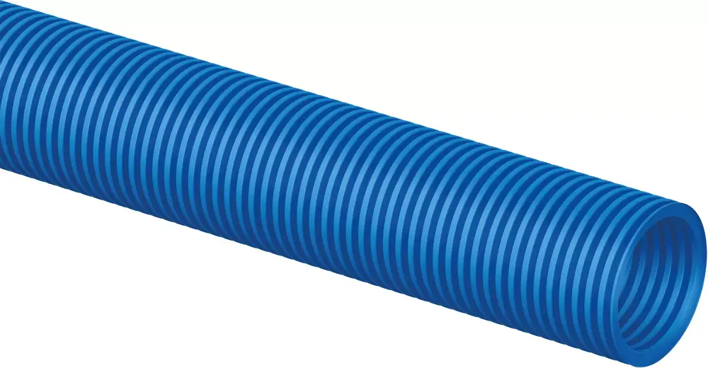 Schlauch in Blau mit gerissener Oberfläche, hergestellt von Uponor. Der Schlauch ist für verschiedene Anwendungen geeignet und zeigt eine durchgehende Struktur.